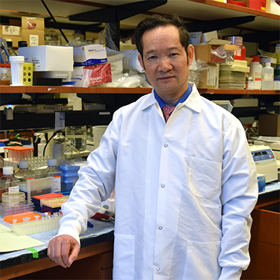 Xingming Deng, MD, PhD in his laboratory.