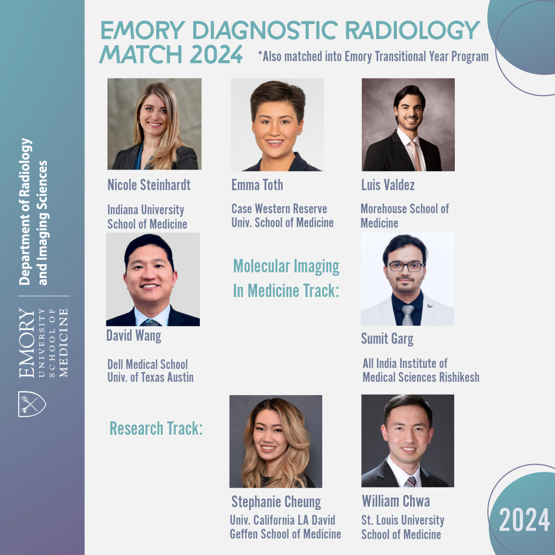 collage of 7 people's headshots and the words Emory Diagnostic Radiology Match 2024 part 2