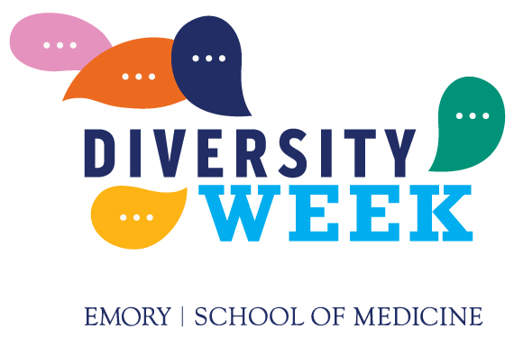pink orange blue green and yellow teardrop shapes around the words Diversity Week with the words Emory School of Medicine below