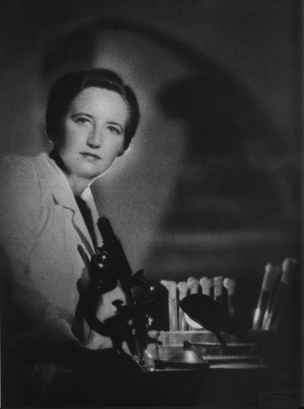 Elizabeth Gambrell with microscope